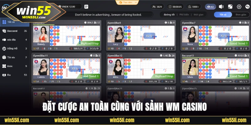 Đặt cược an toàn cùng với sảnh WM casino