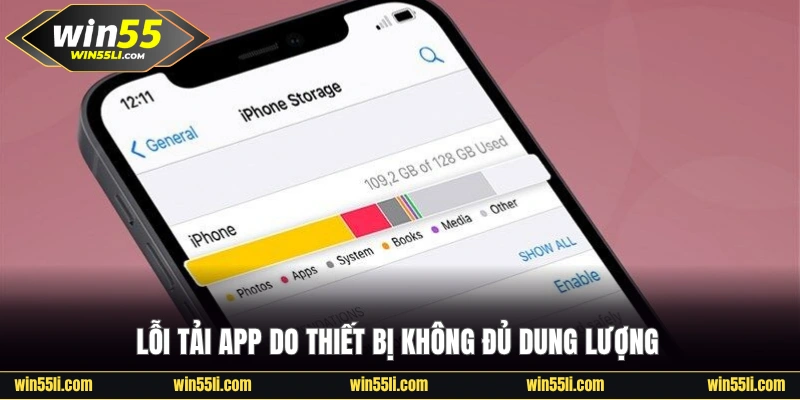 Lỗi tải app do thiết bị không đủ dung lượng